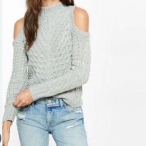 Express "NEW Gray Coastal High Neck Cold Shoulder Cozy Thick Knit Sweater Size M